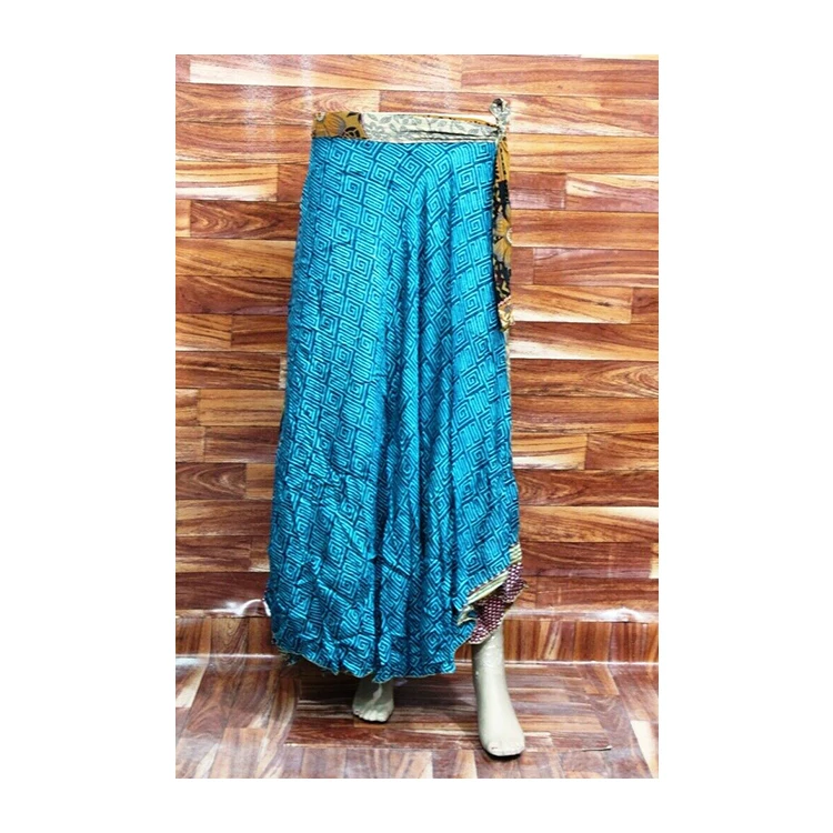 Women Bohemian Silk Polyester Mixed Silk Long Skirt Patterned with Elastic Waist and Belt available in Beautiful Colors