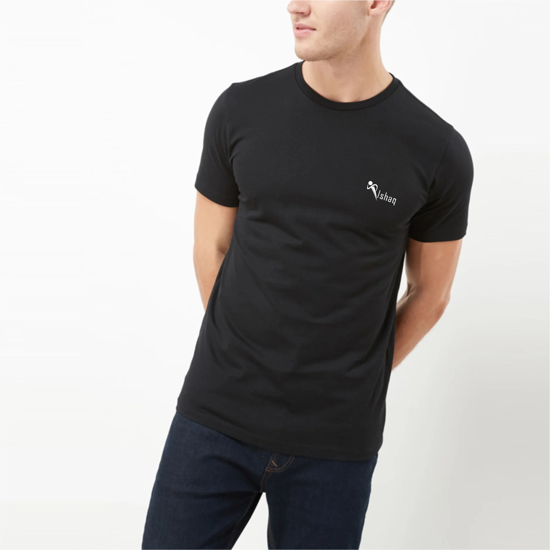 
 Новая Черная футболка с круглым вырезом из 100% хлопка с логотипом на заказ  