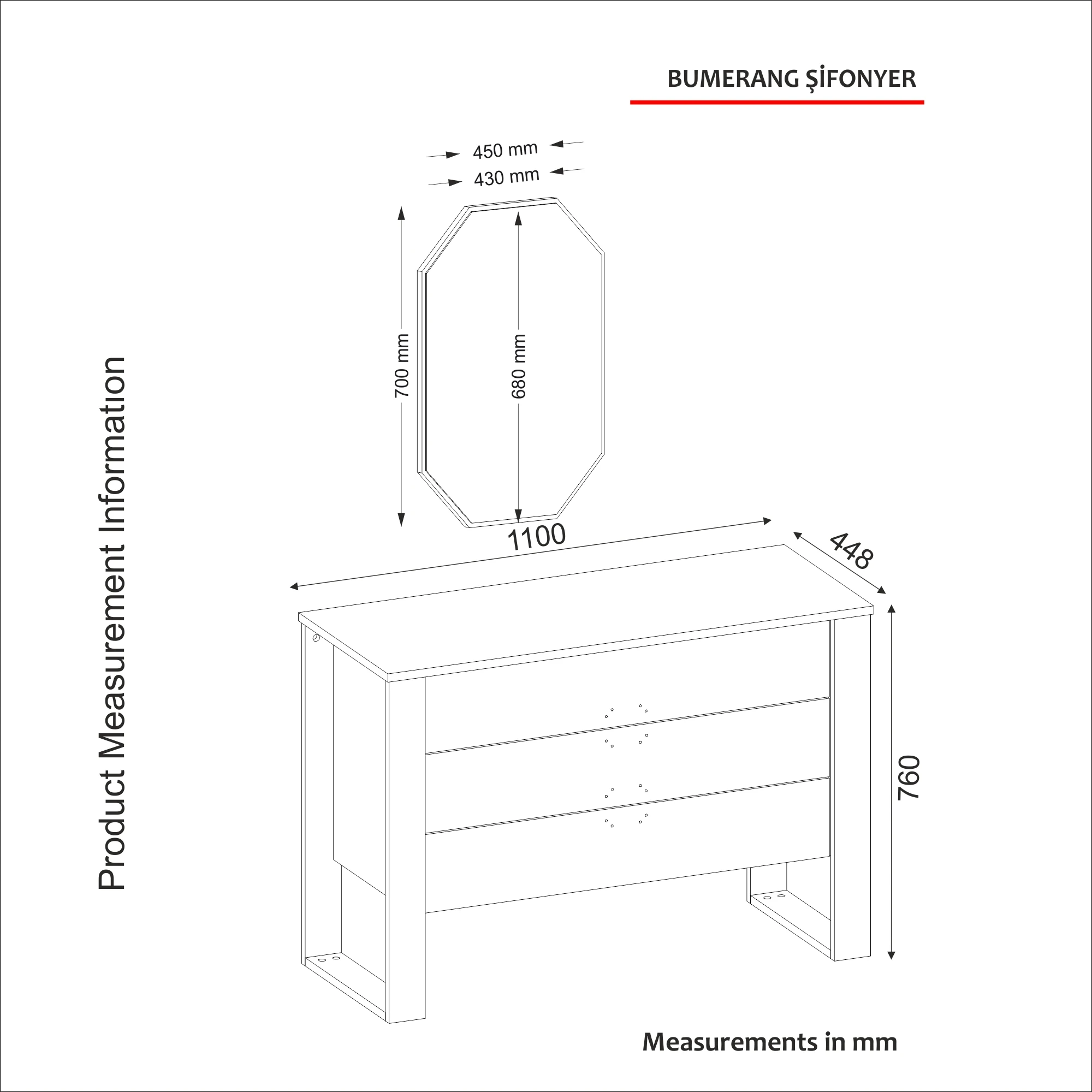 Excluisve Bumerang Wooden Bedroom Furniture Mirrored Chest of Drawers Walnut Anthracite