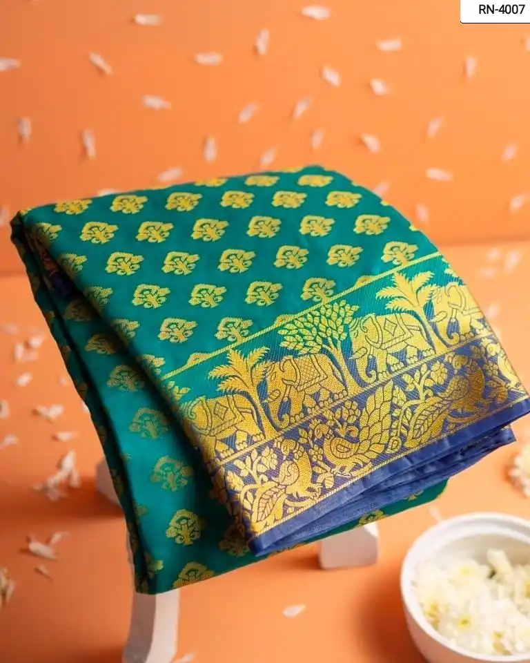 FULL SAREE OF HEAVY MONO NYLON THREAD WITH HEAVY ZARI  WORK CONTRAST PALLU & BLOUSE FOR WEDDING AND SPECIAL OCCASION FOR LADIES