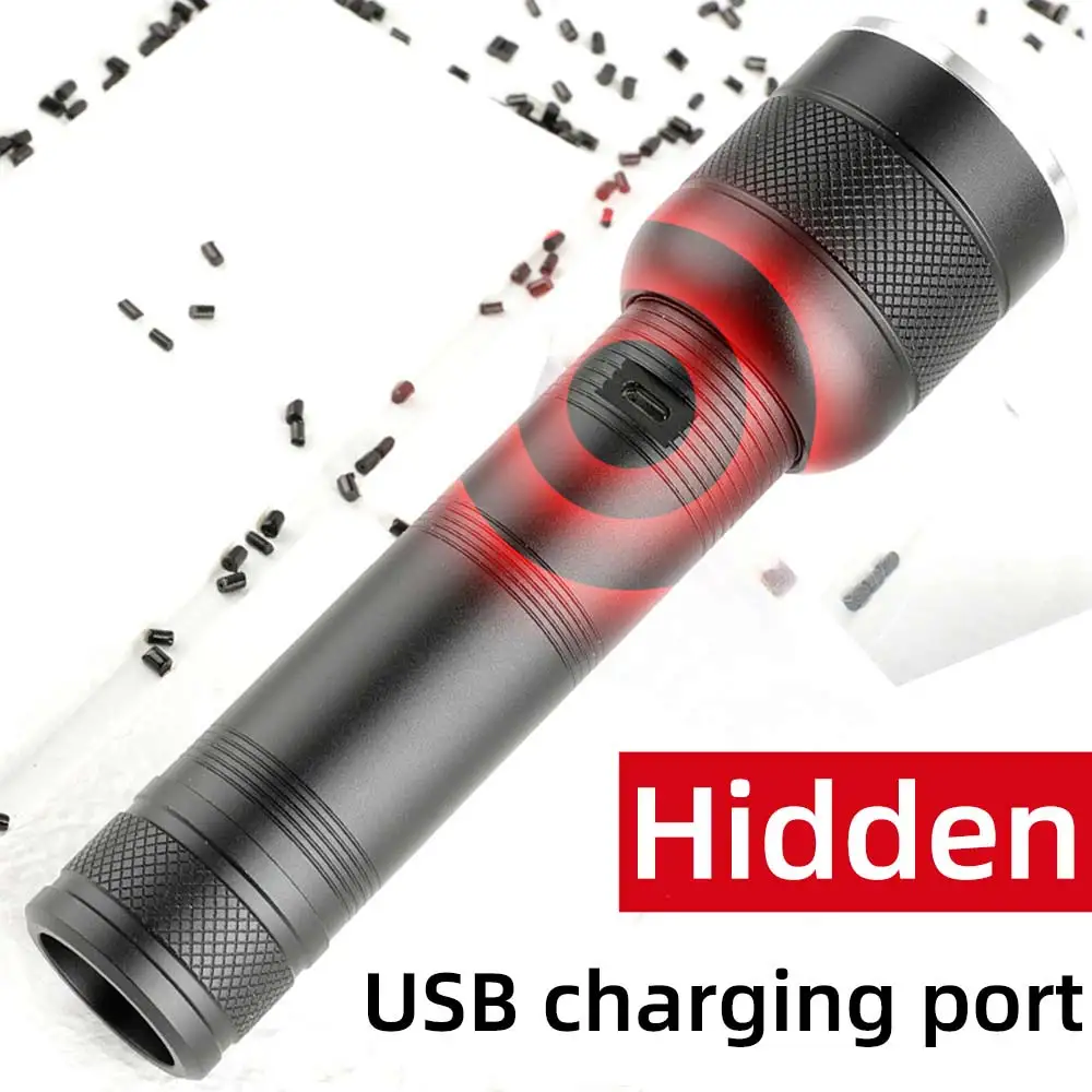 New P50 Strong Light 26650 Battery Flashlight Outdoor Lighting Electric Display USB Rechargeable Telescopic Flashlight