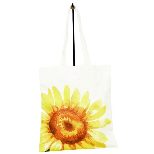 Super White Canvas Bag with Sunflower Image Digital Printing & Self Handle/ Hand Bag SA 8000-2014 Certified India made