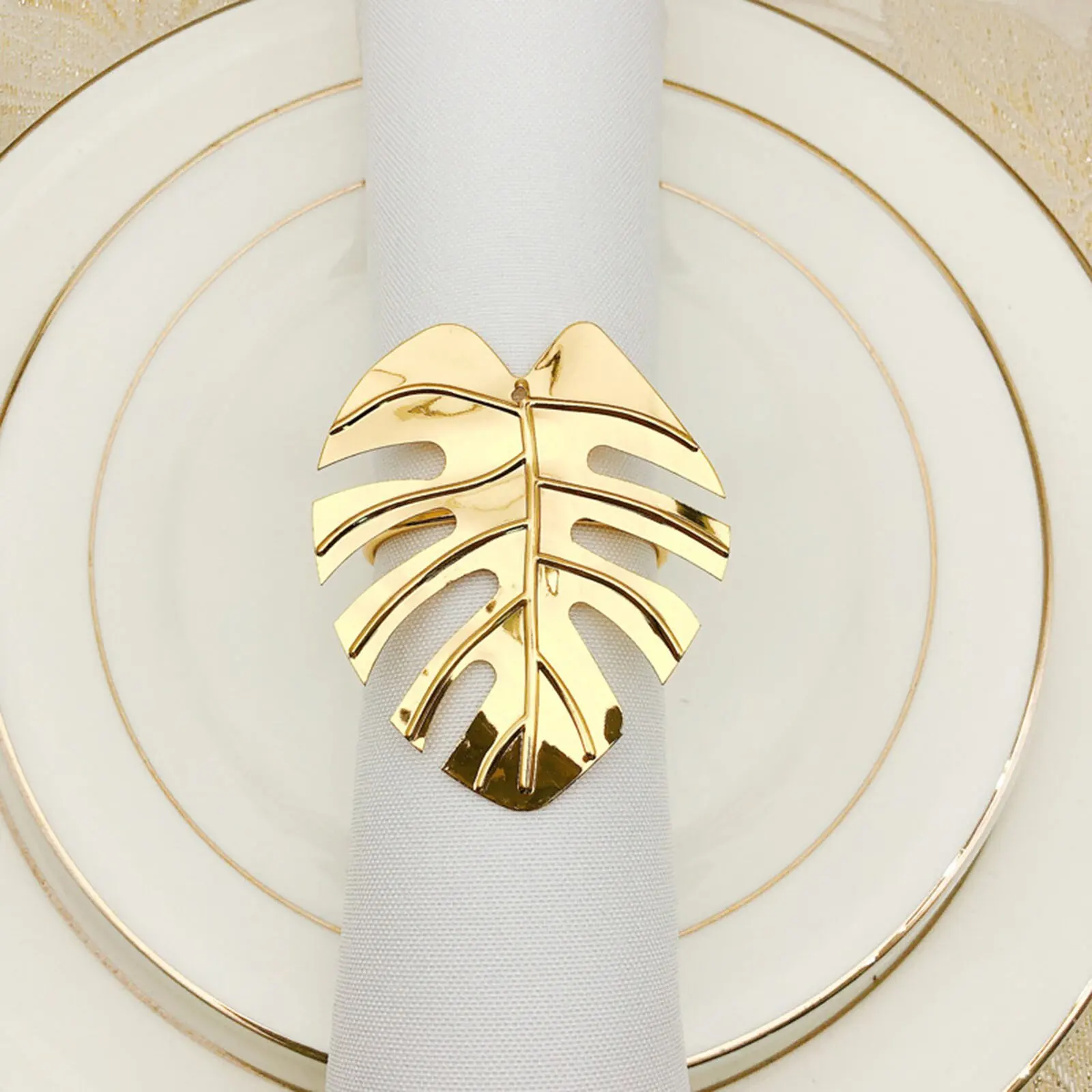 Lovely Gold Napkin Ring for Wedding Party Favors Clear Custom Accessories Sticker Tropical Leaf Napkin Ring Modern simple  rings