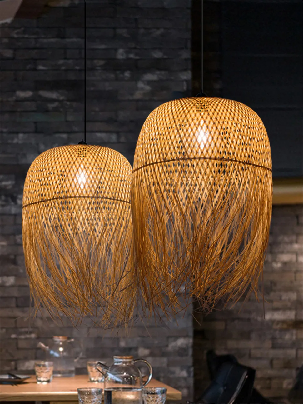 Home Decoration Natural Lamp Basket Bamboo Rattan Pendant Light 100% handmade