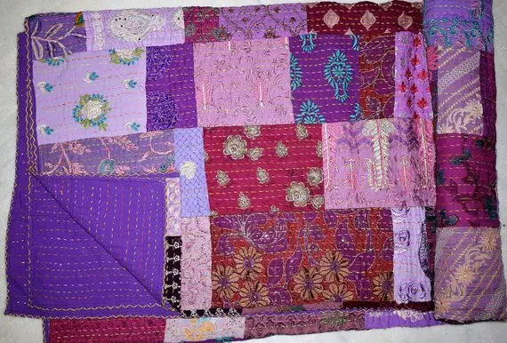Оптовая продажа лоскутное шелковое покрывало в стиле хиппи Kantha постельное белье для домашнего декора индийское винтажные пледы ручной работы