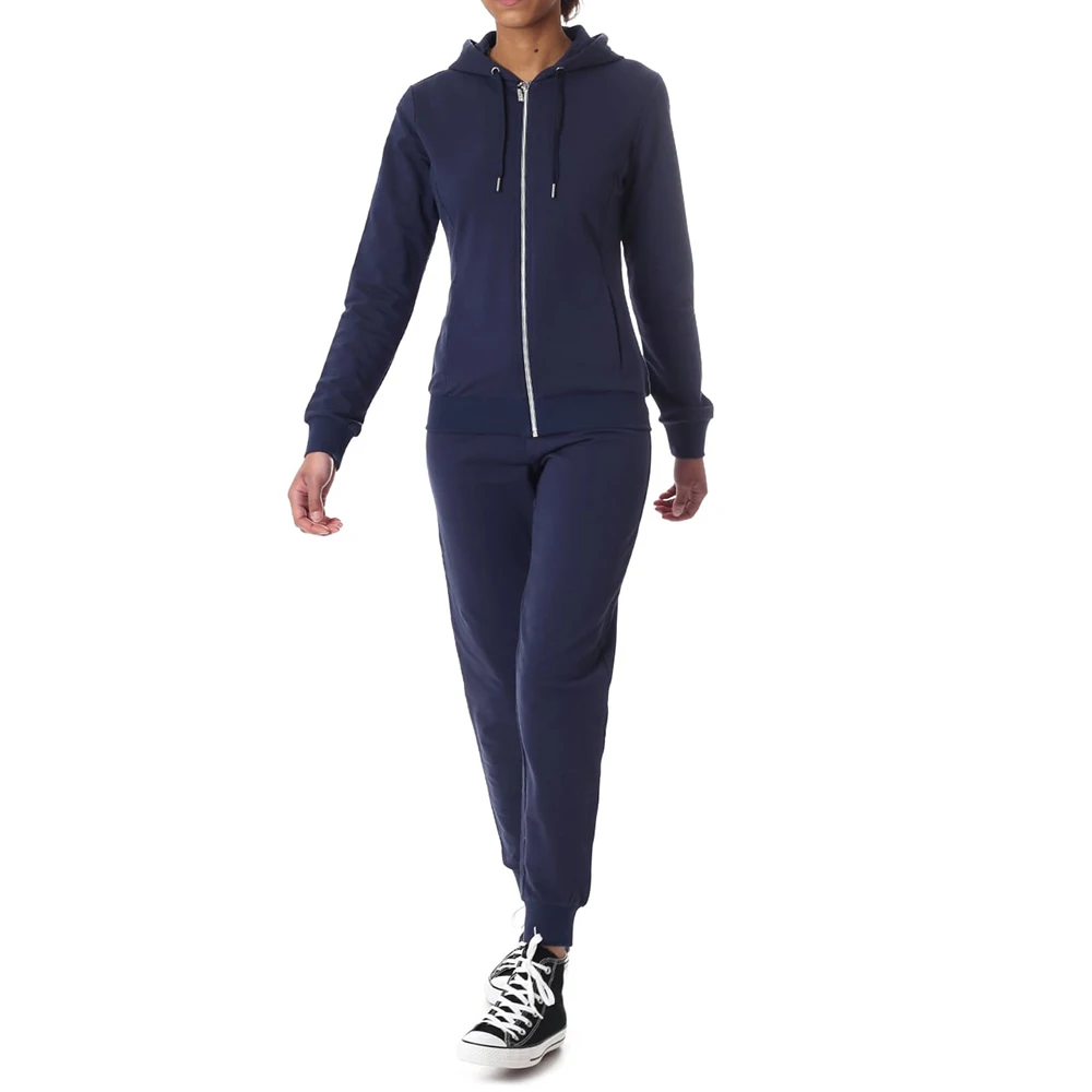 Dark Blue Color Sportswear Women Sport Training Tracksuits Zipper Up Custom Made Pullover Sweat Suits