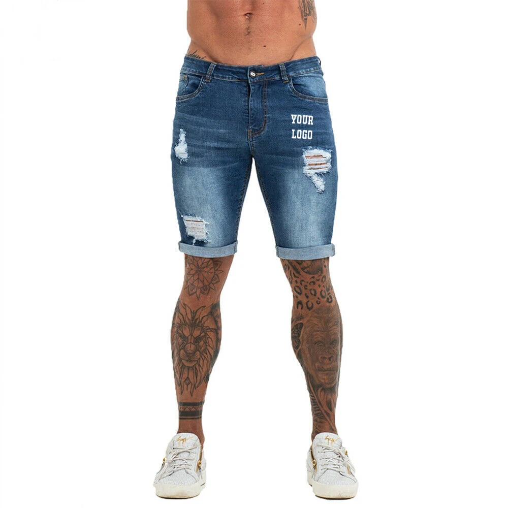  Новый дизайн джинсы для мужчин спортивные шорты с коротким 4 вида цветов дышащие летние джинсовые рваные укороченные Эластичные Обтягивающие Брюки из джинсовой ткани снимков