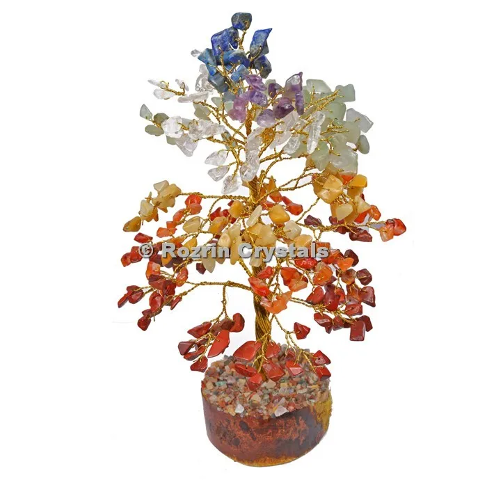 Top Exporter 7 Chakra Golden Wire 300 Chips Crystal Tree