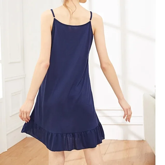 Women Panda print spaghetti strap night gown with ruffled hem 100 cotton ladies sleeveless Summer Loungewear sleepwear