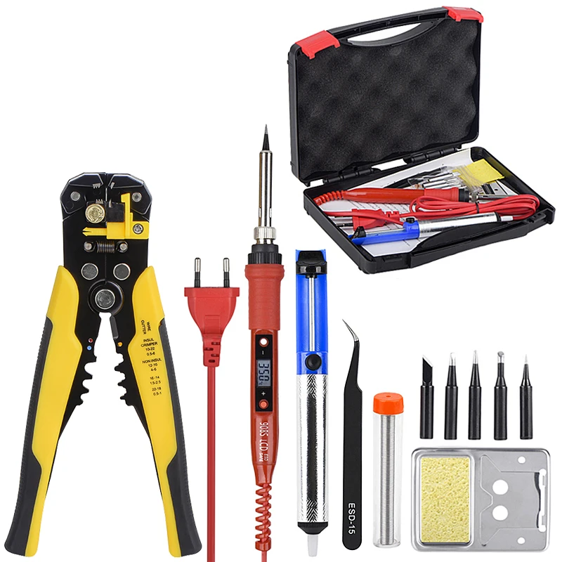 Multifunctional Wire Stripper Cable Cutter with Adjustable Temperature Electric Solder Iron Hand Tools Set