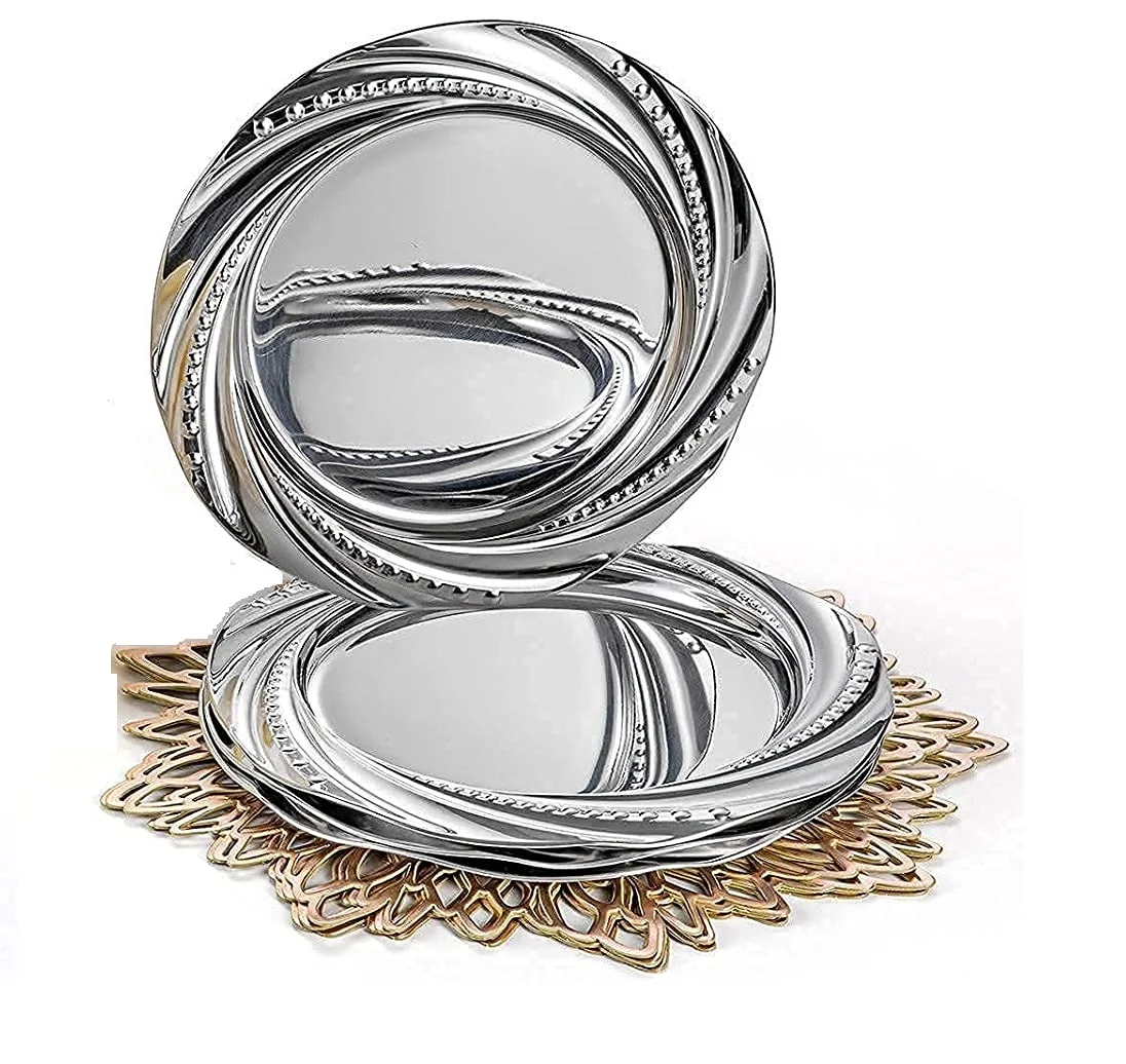 hot sale different style round shape serving tray charger plate round dishes stainless steel
