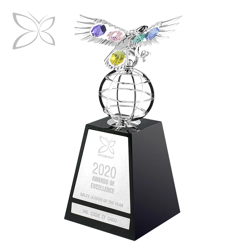Chrome Plated Metal Eagle Decorated with Brilliant Cut Crystals Trophy Award Corporate Gift