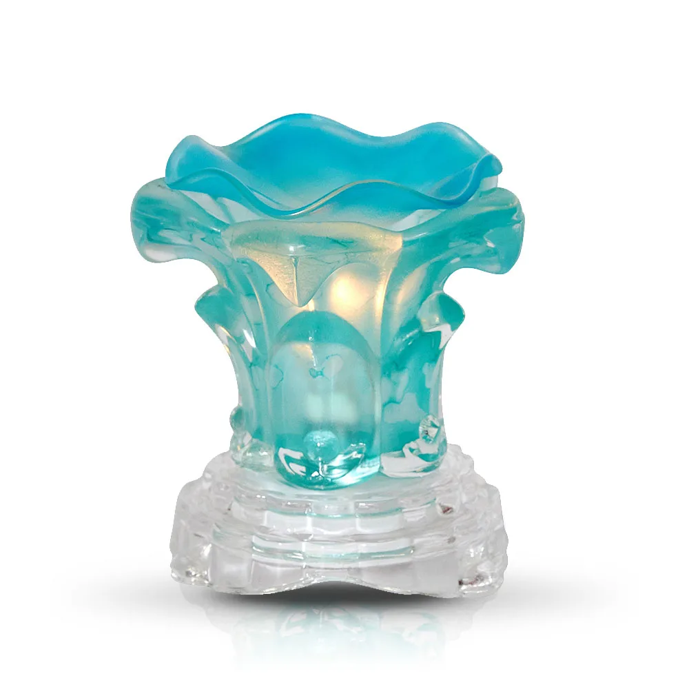 Glass Oil Warmer- Electric Dimmer Lamp Electric Essential Oil Burner Aromar Glass Rose Blue Rose Petals Oil Warmer AROMATIC 7711