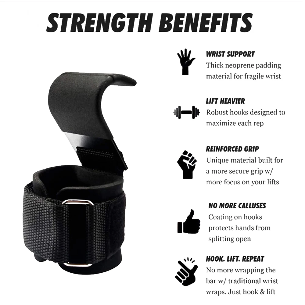 Men Women Bodybuilding Power Weight Lifting Hooks, Pull Ups Deadlifts Weightlifting Grip Wrist Straps