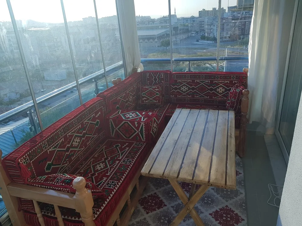 Outdoor Corner Sofa Set Outdoor Wood Sofa  Corner Set  Ottoman Style Oriental Corner Sofa Set + 32 Dances Sponge Cushion Pillows