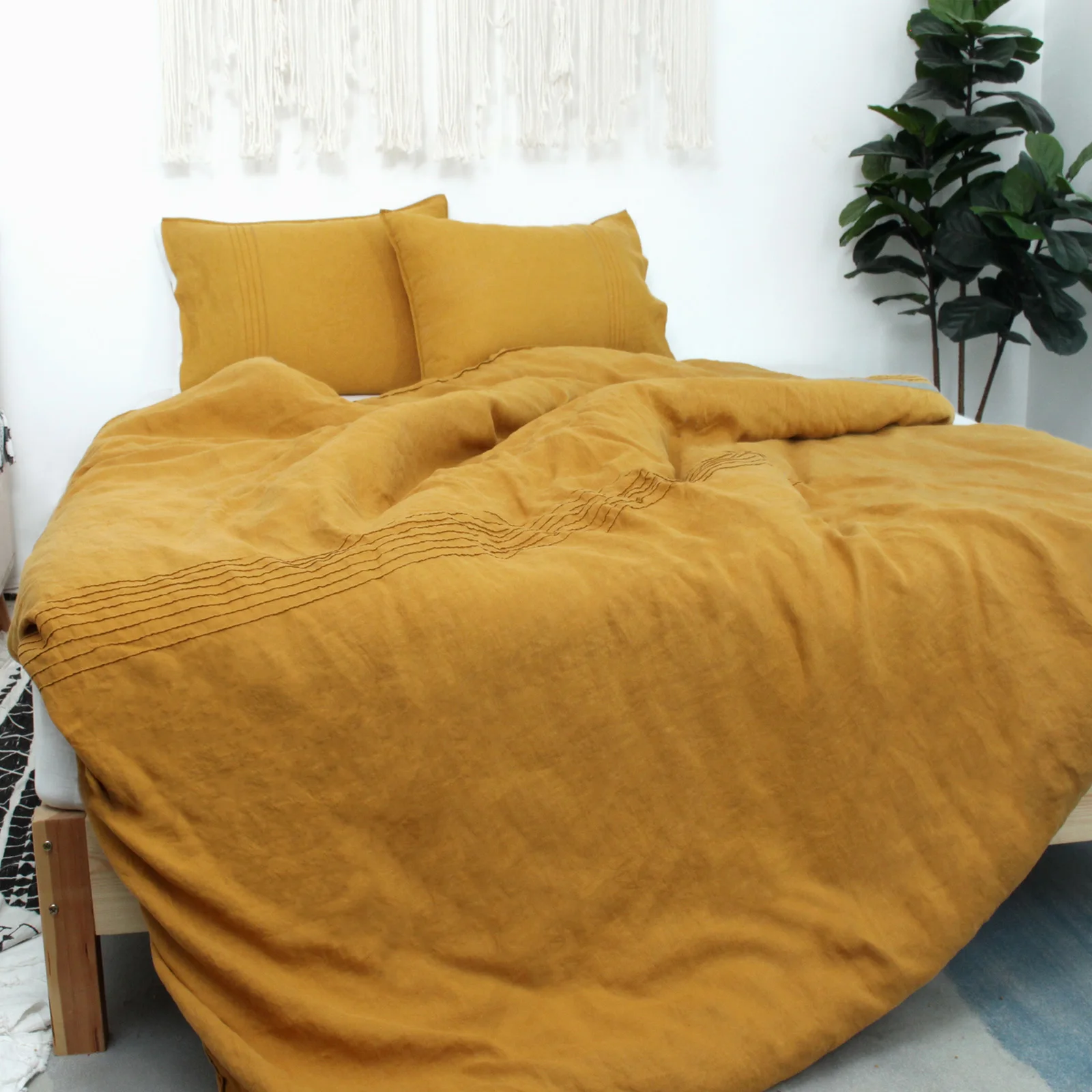 High Quality French flax linen DuvetCover Set Hot Sale 100% Linen Fitted sheet set linen sheets beddings Cal king Size