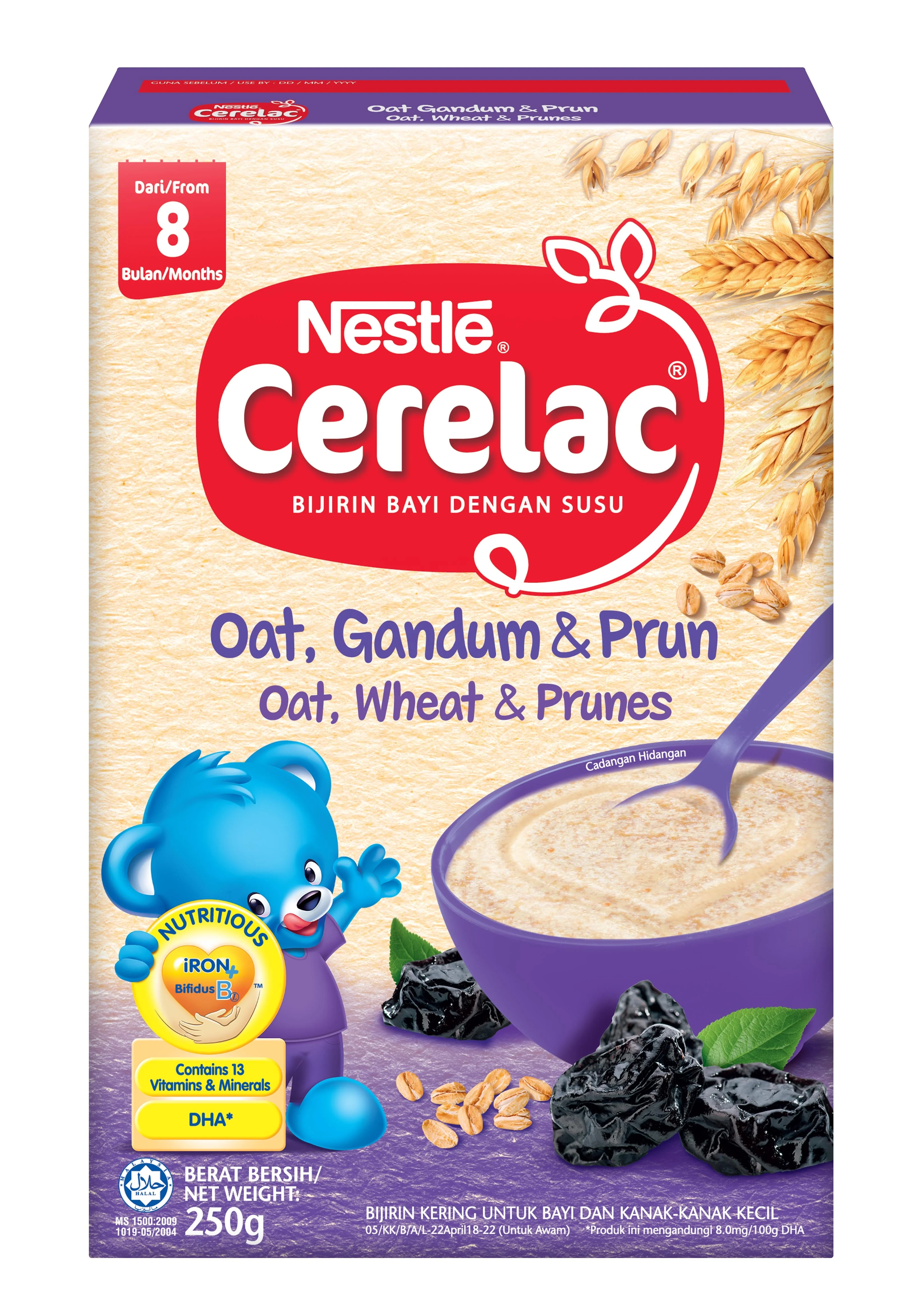 Cerelac Cereals with Milk Oats + Wheat + Prunes 250 Gram Halal Baby Cereal