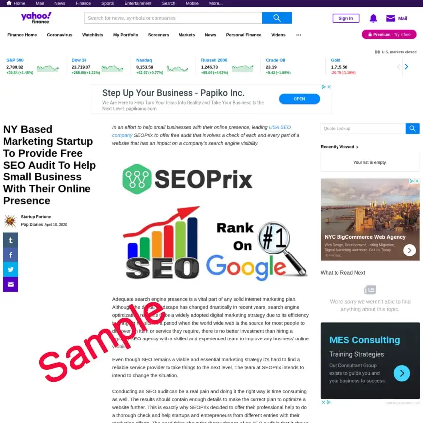 
Write and Submit Press Release to Yahoo Finance 
