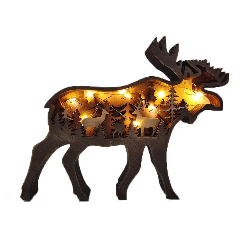 3D Carving Animal Home Decoration Accessories Wooden Crafts Creative Wood Carving Wolf Elk Brown Bear Ornaments DIY Products