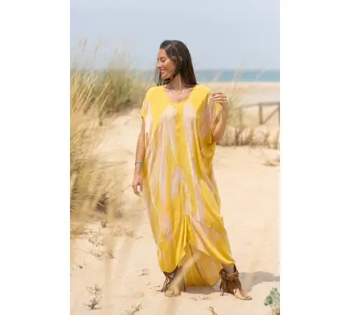 Brand Collection Hot Summer Climate Cool Cotton Maxi Dresses Tie Dye Short Sleeve Beach Long Maxi Dresses Women Summer