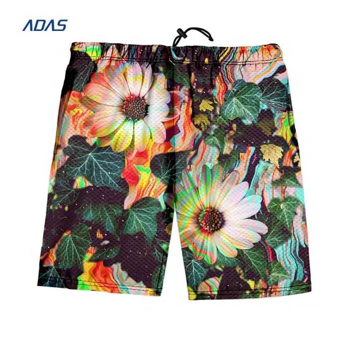 Custom Wholesale Print Short Sweatpants Elastic Waist Mid Length Men Polyester Sublimation Mesh Shorts Custom Logo Customized