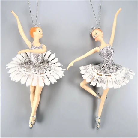 Christmas Decoration Polyresin Silver Glitter Dress Ballerina Ornament