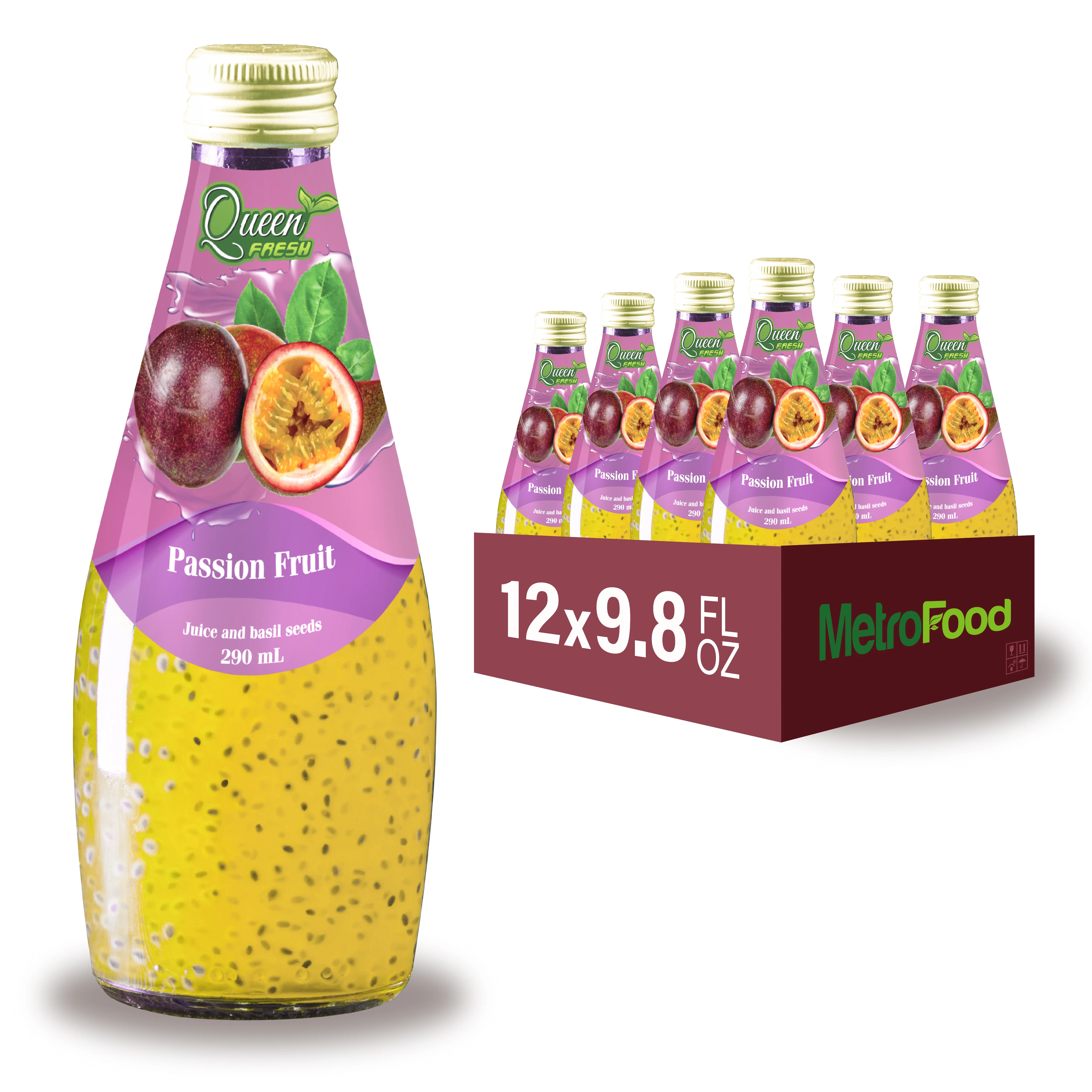 
OEM/ODM/Private Label - 290ml High Quality Basil Seed Drink from Vietnam - Passion Fruit Flavor 