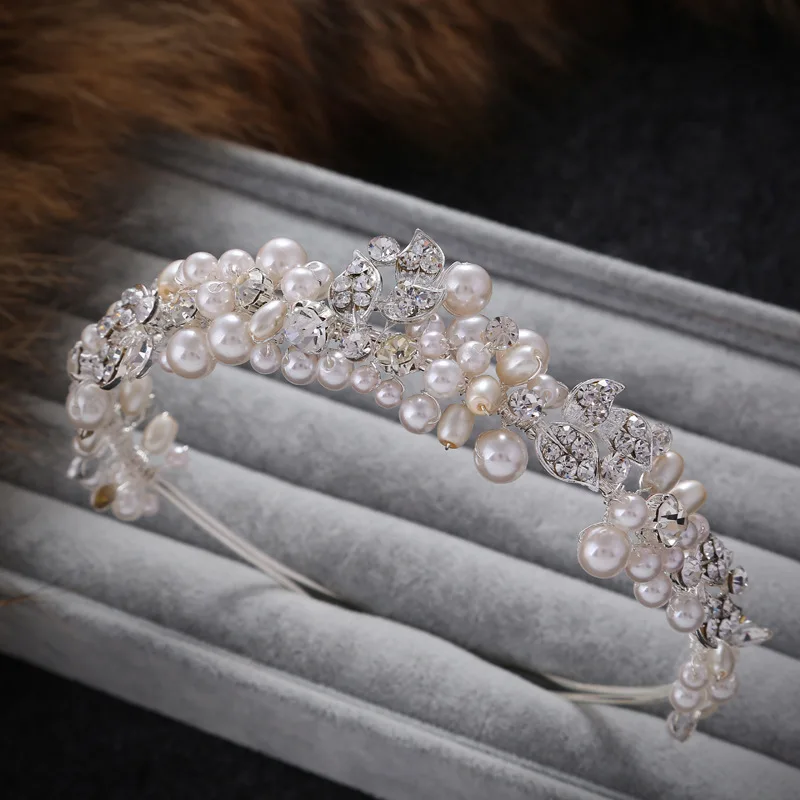 SG069 горячая Распродажа ручной работы элегантный розовый жемчуг горный хрусталь лист Свадебная повязка на голову свадебные аксессуары для волос