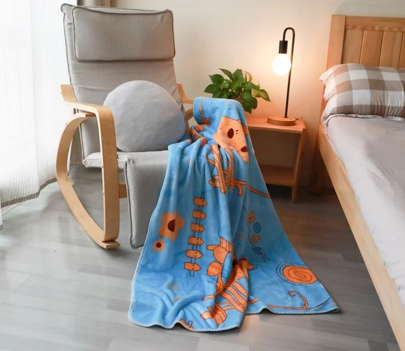 
Cute Cozy Sky Blue Double Layer Bear Printing Flannel Baby Kids Blanket 