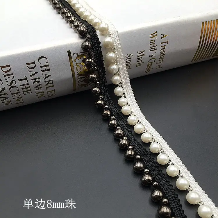 
GUGUTREE Pearl Beaded Lace Edge Trim,beads laces trims Ribbon,Bridal Dress Tassels braid pearls DIY accessory appliques,KZ203266 