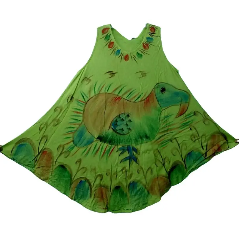 Premium Quality Umbrella Rayon Dresses Expertly Made hand Brush print woman loose beach dress Factory Supply Sleeveless dress