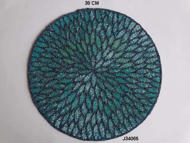 Round Glass Bead Table Mat with Sun Flower Leaf Style Other Colors Also Available Place Mat