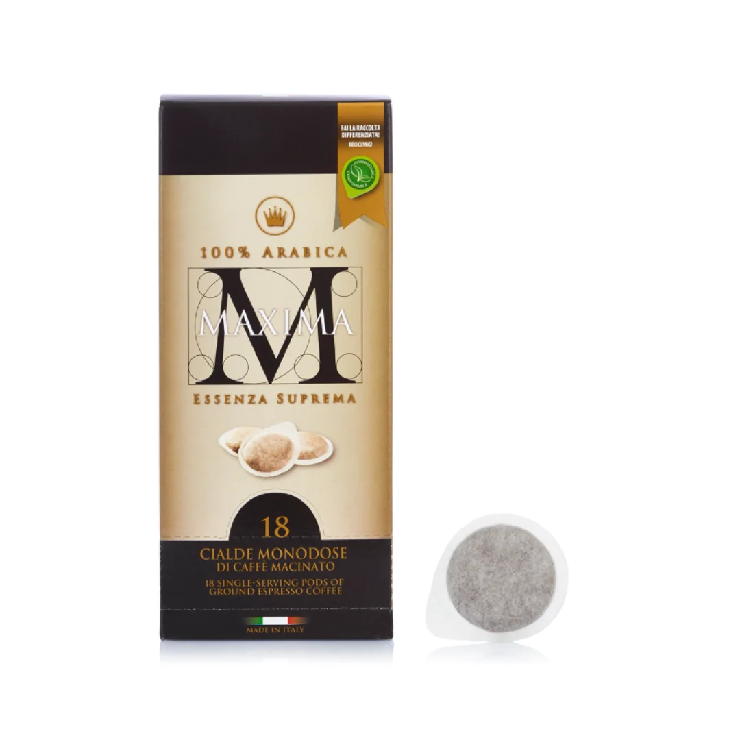 PREMIUM QUALITY 100% Arabica gourmet blend made in Italy coffee pods Maxima 18 pcs box for retail