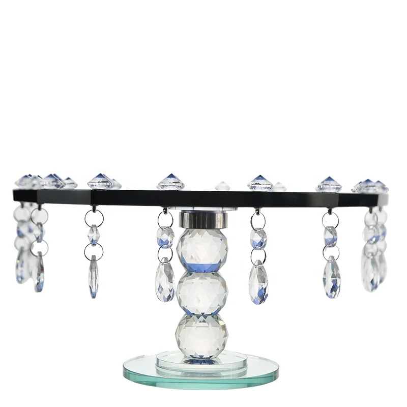 Vintage Style Blue Crystal Glass Dessert Cake Stand with Crystal Top for Home Decor