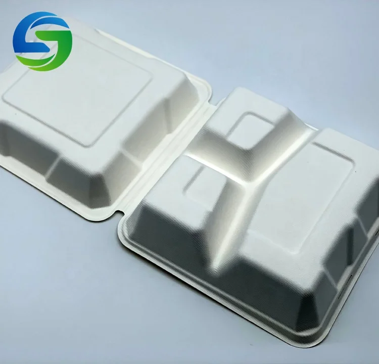 8*8 inch Green Olive 3 compartment divided food container lunch box  disposable biodegradable bagasse sugarcane container