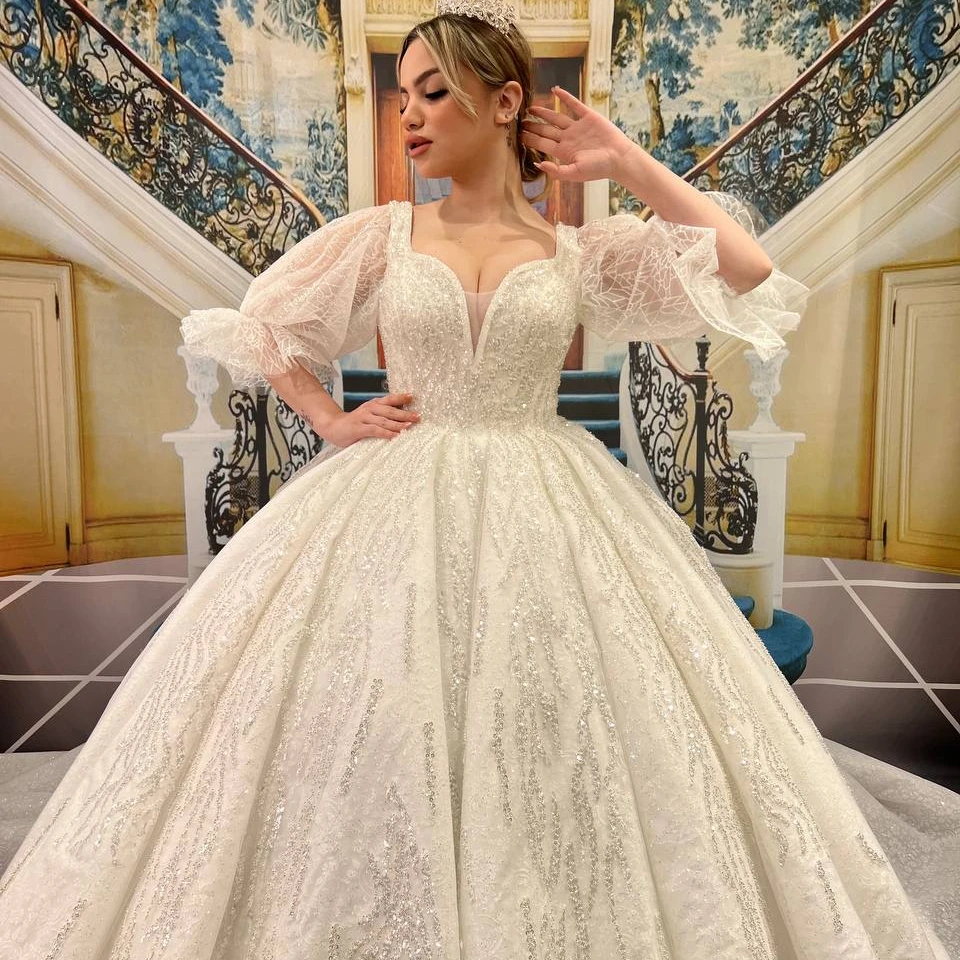 Turkish Woman Wedding Dress Bridal Gown Elegant Long Party Dress Evening Dress Chiffon Tulle Satin Luxury High Quality