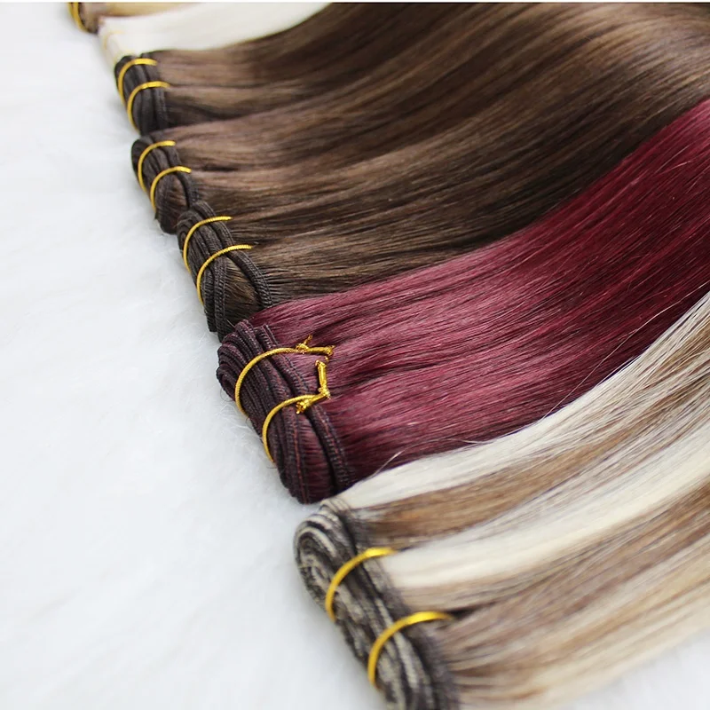 Russian Thick Double Drawn Silky Straight Machine Weft Human Hair Extensions With Factory Price