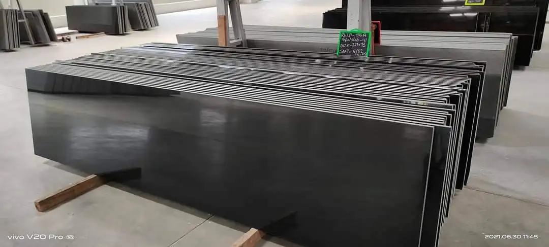 Hot Selling Polished 6cm Absolute Black Granite cutter slabs 60mm Indian Black Grenite monument