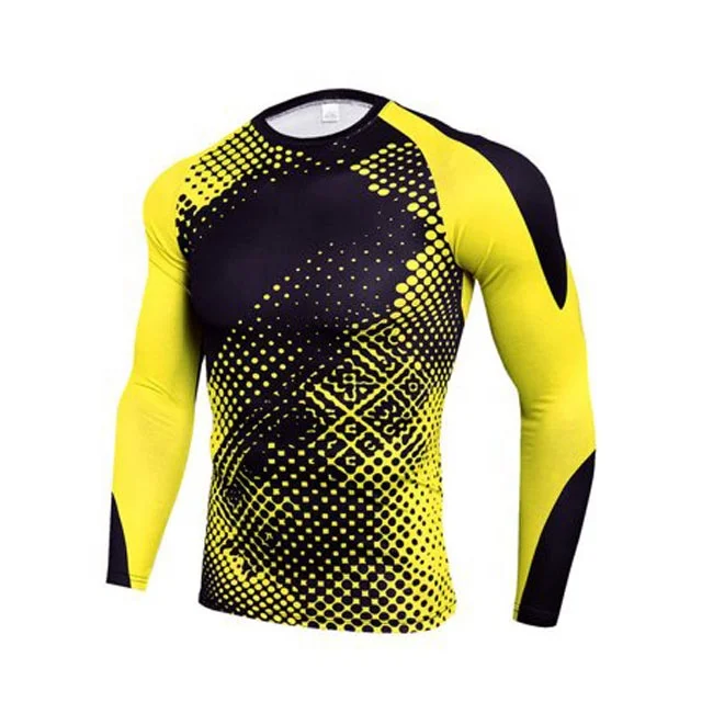 Men Long Sleeve Compression Rash Guard Shirt for MMA, BJJ, Wrestling Grappling Jiu Jitsu Training Gear Fight Wear