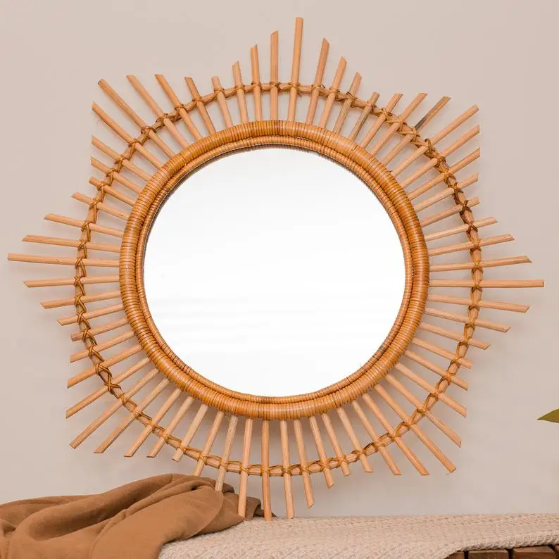 Decorative Wall Mirror Rattan Mirror Frame Handmade for Home Decor from Vietnam Vintage