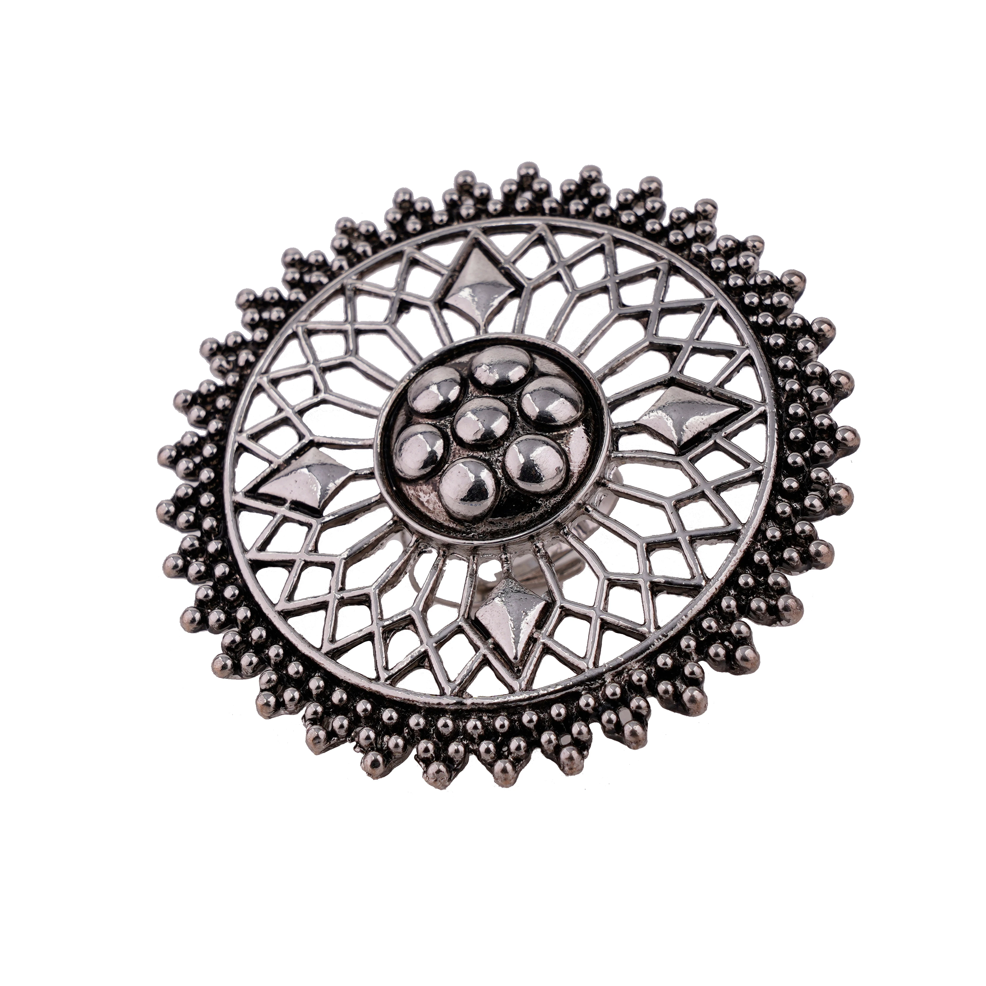 Wholesale Indian Oxidized Silver Adjustable Finger Ring For Wedding Engagement Big rings for women