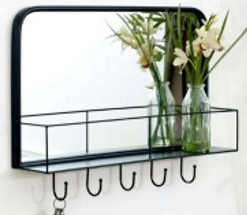 Trending Customised Rectangle Wall Mirror with Hooks Home storage Home Decor Wall & Display Shelves Antique Shelve Black Colours