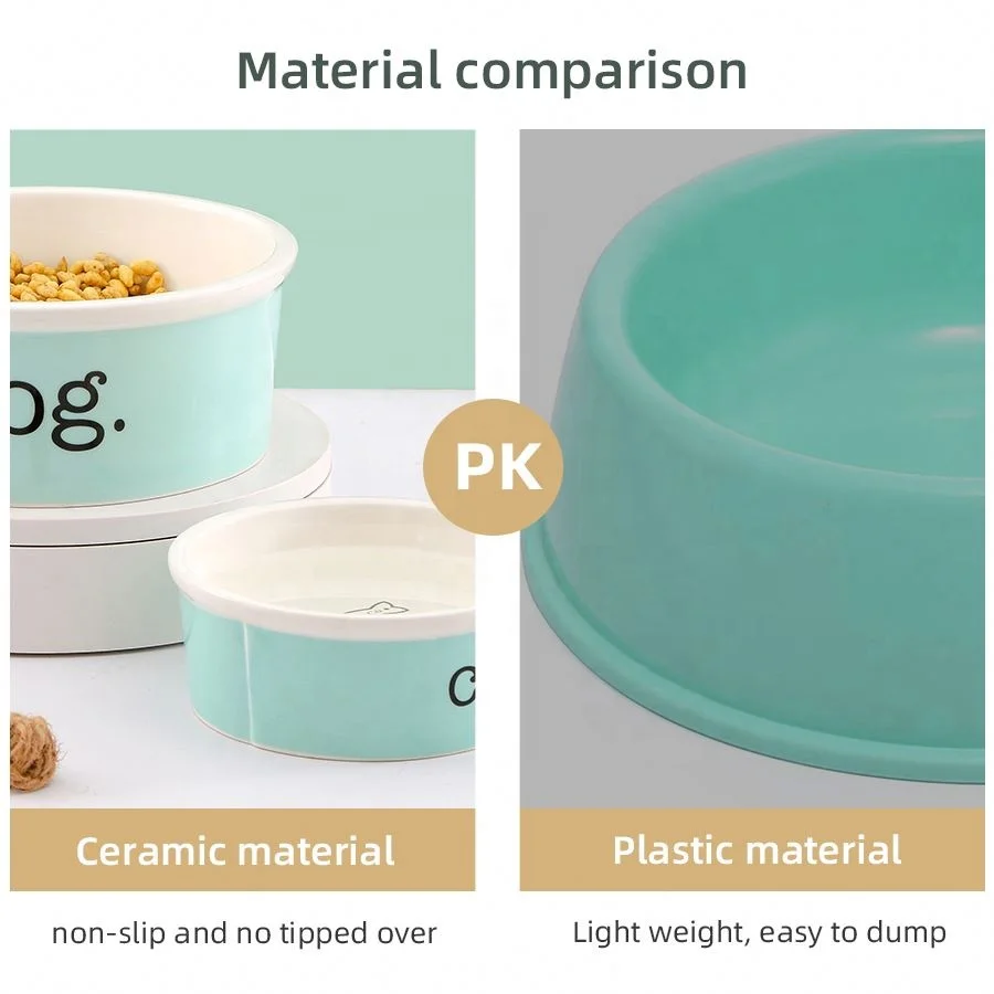 Porcelain custom logo drinking bowl cat double dog bowl non slip foldable waterproof dog pet smart bowl