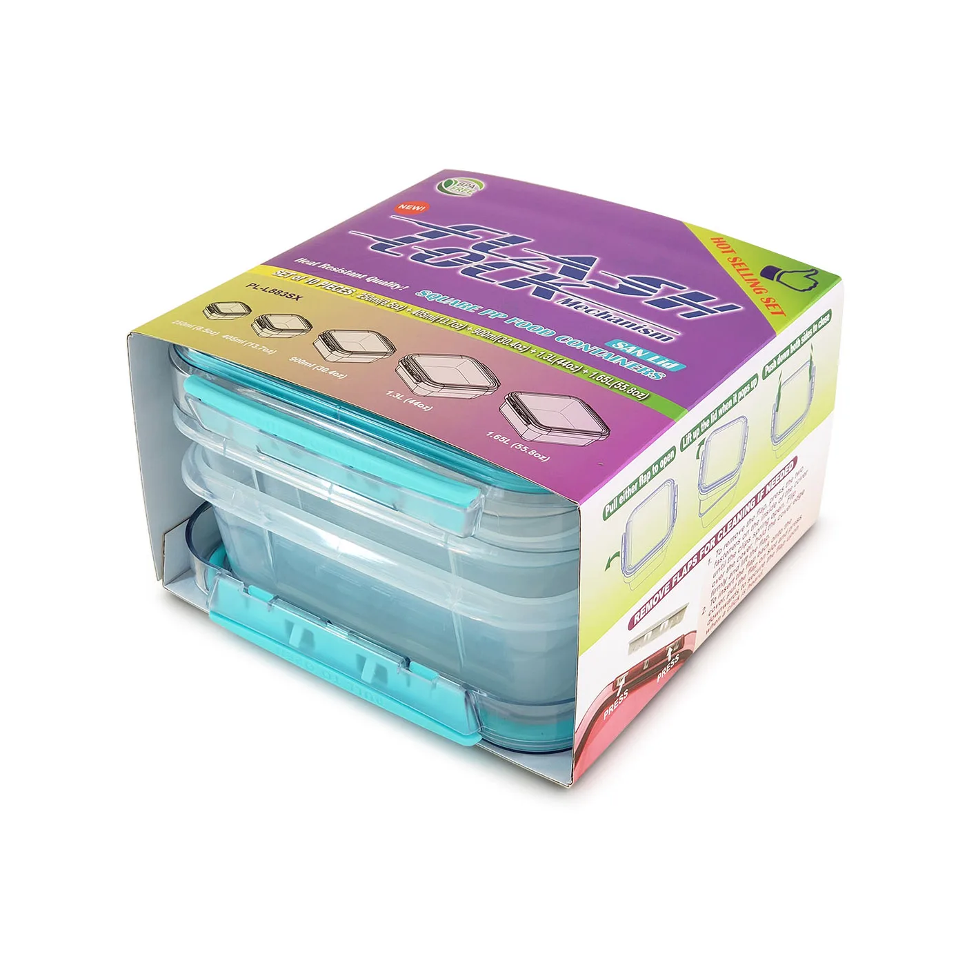 [Комбинированный набор] контейнер для хранения пищевых продуктов из полипропилена с крышкой San 5 комбинированных наборов (250 мл 405 900 130 1650 мл)