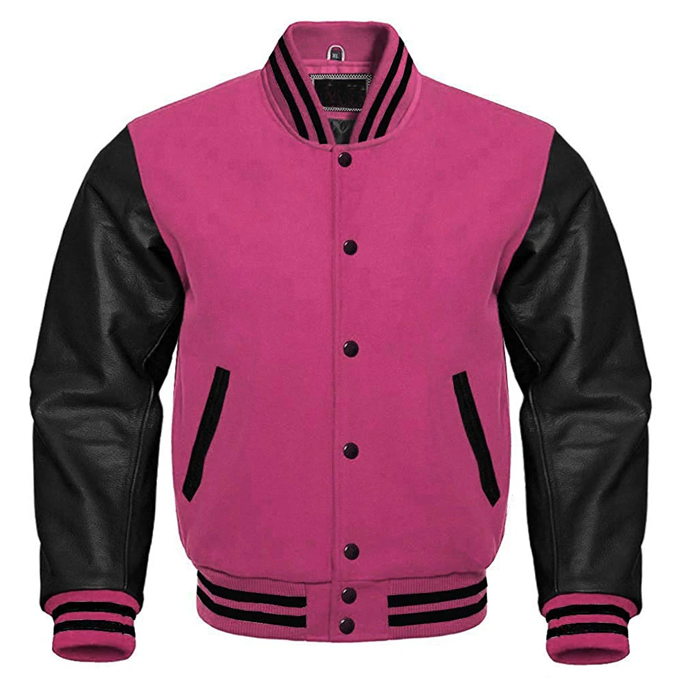 men fashion leather sleeve wool jacket custom design baseball jacket outdoor winter letterman college jackets