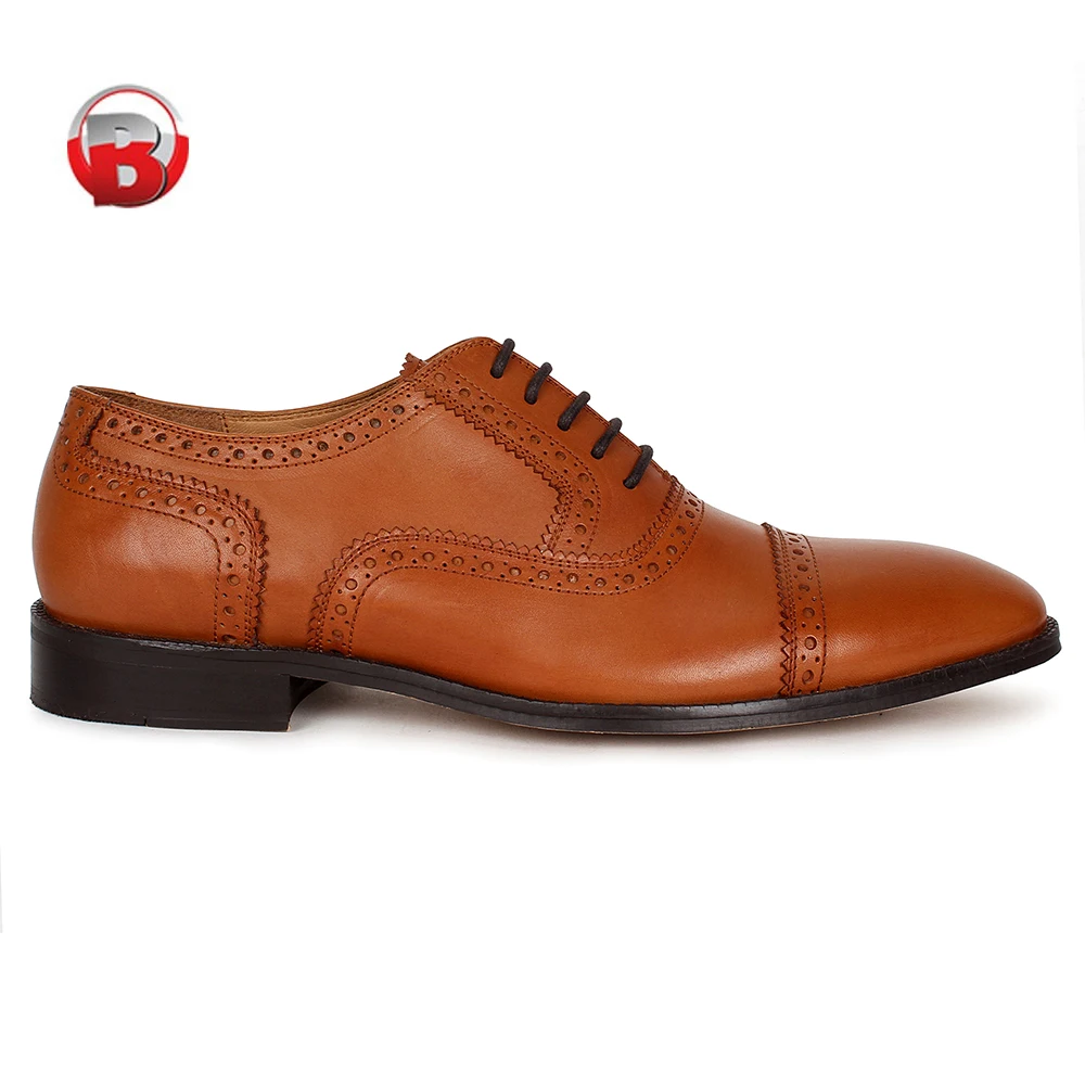 100% Genuine Leather Handmade Lace up Oxford Shoes Semi Brogue Traditional Dress Shoes