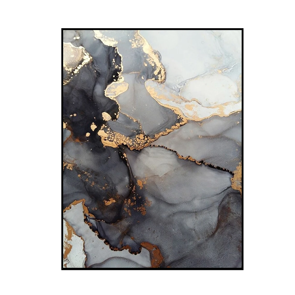 Modern Abstract Black Gold Marble Painting Fine Art Canvas Prints Pictures for Living Room Luxury Wall Decor