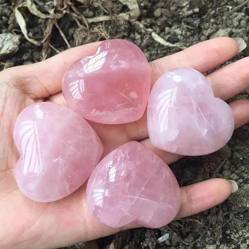 
Rose Quartz Heart Stone Wholesale Bulk Healing Crystals Pocket Heart Puffed Heart Stone Shaped Pocket Crystal Palm Stone 