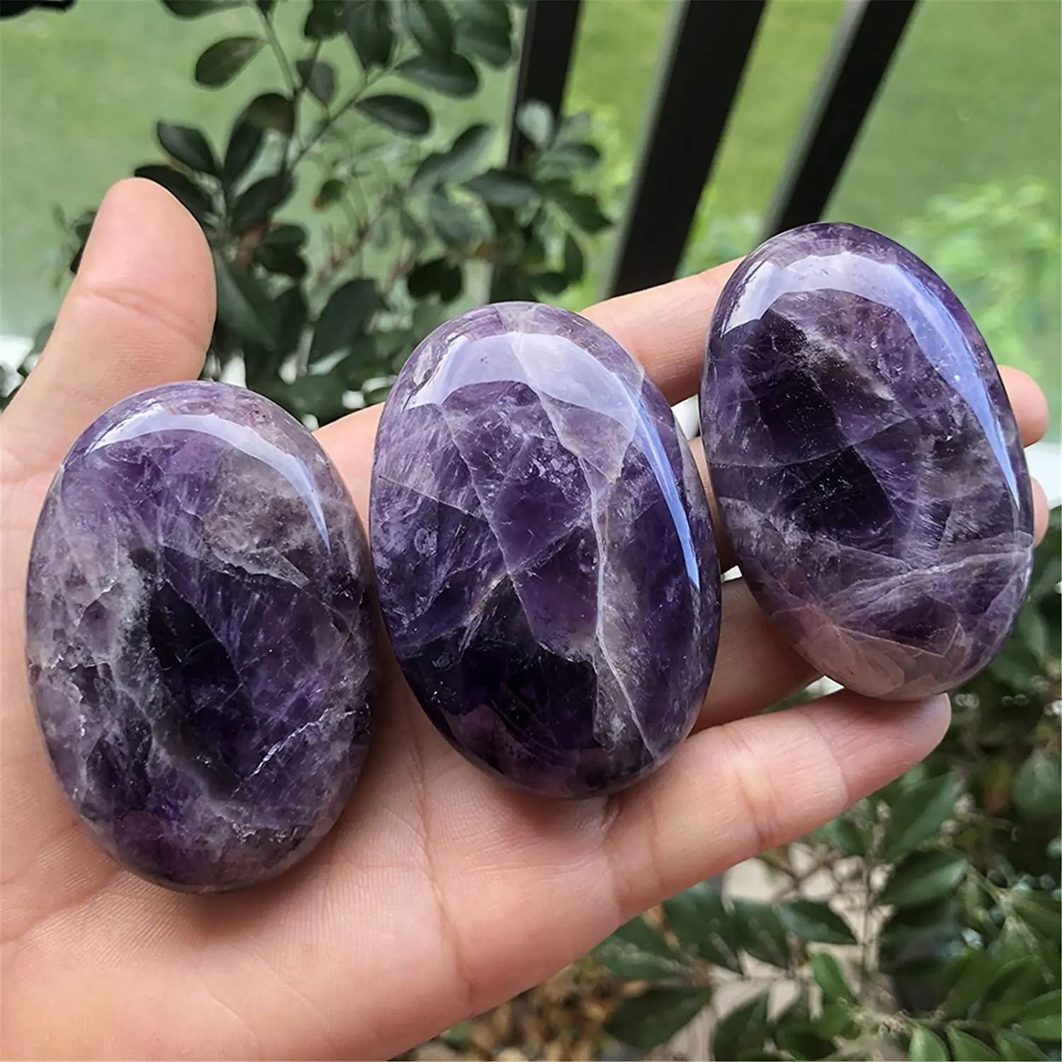 Amethyst Palm Stone Crystal Natural Chakra Reiki Polished Healing Love Oval Pocket Anxiety Stone Crystal for Anxiety Stress Re