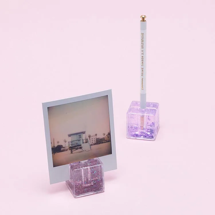 Very Cute Cube Plastic Multi-function Pen Holder Shake-it Liquid Glitter Frame